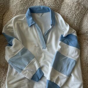 Crown & Ivy Blue and White Long Sleeve Top